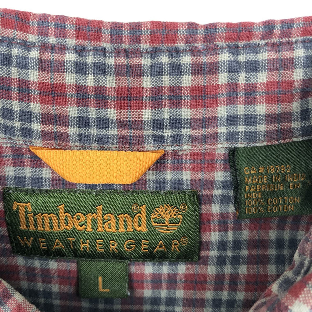 90s-00'S Timberland Check Pattern Long-Sleeve Button-Down Check Shirt, Men's Size L (approx.) cotton red type Vintage Second Hand