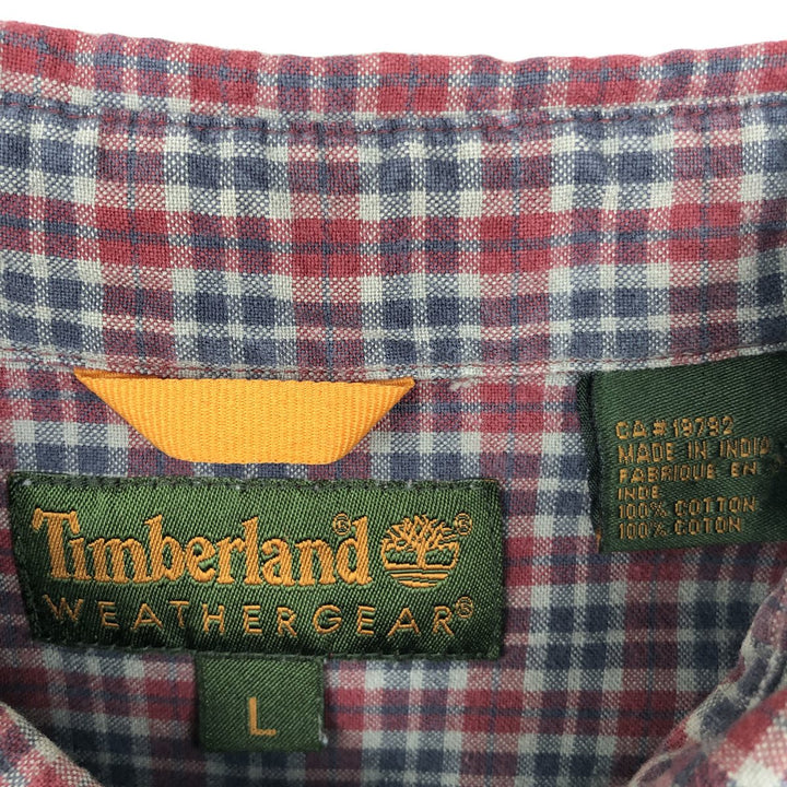 90s-00'S Timberland Check Pattern Long-Sleeve Button-Down Check Shirt, Men's Size L (approx.) cotton red type Vintage Second Hand