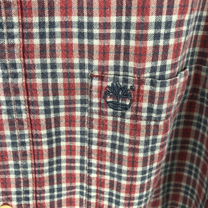 90s-00'S Timberland Check Pattern Long-Sleeve Button-Down Check Shirt, Men's Size L (approx.) cotton red type Vintage Second Hand