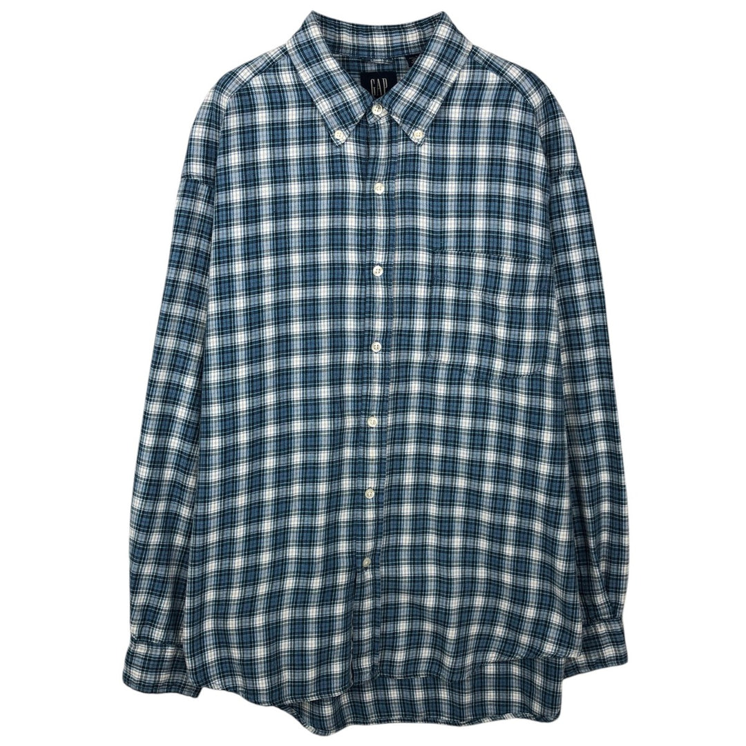 90'S GAP Vintage Long Sleeve Button-Down Check Shirt, Men's Size L cotton blue type Vintage Second Hand