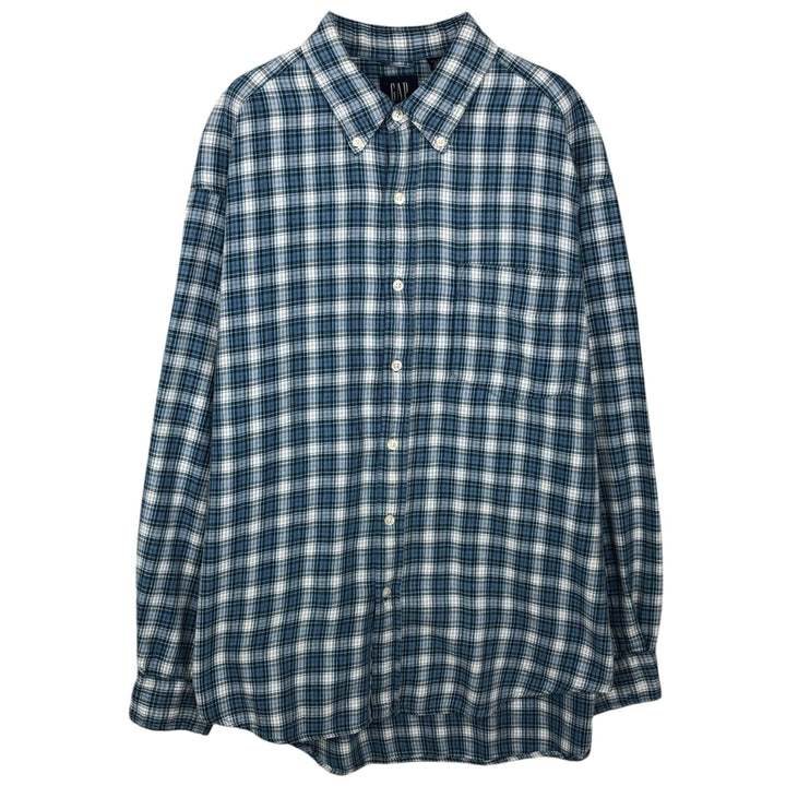 90'S GAP Vintage Long Sleeve Button-Down Check Shirt, Men's Size L cotton blue type Vintage Second Hand
