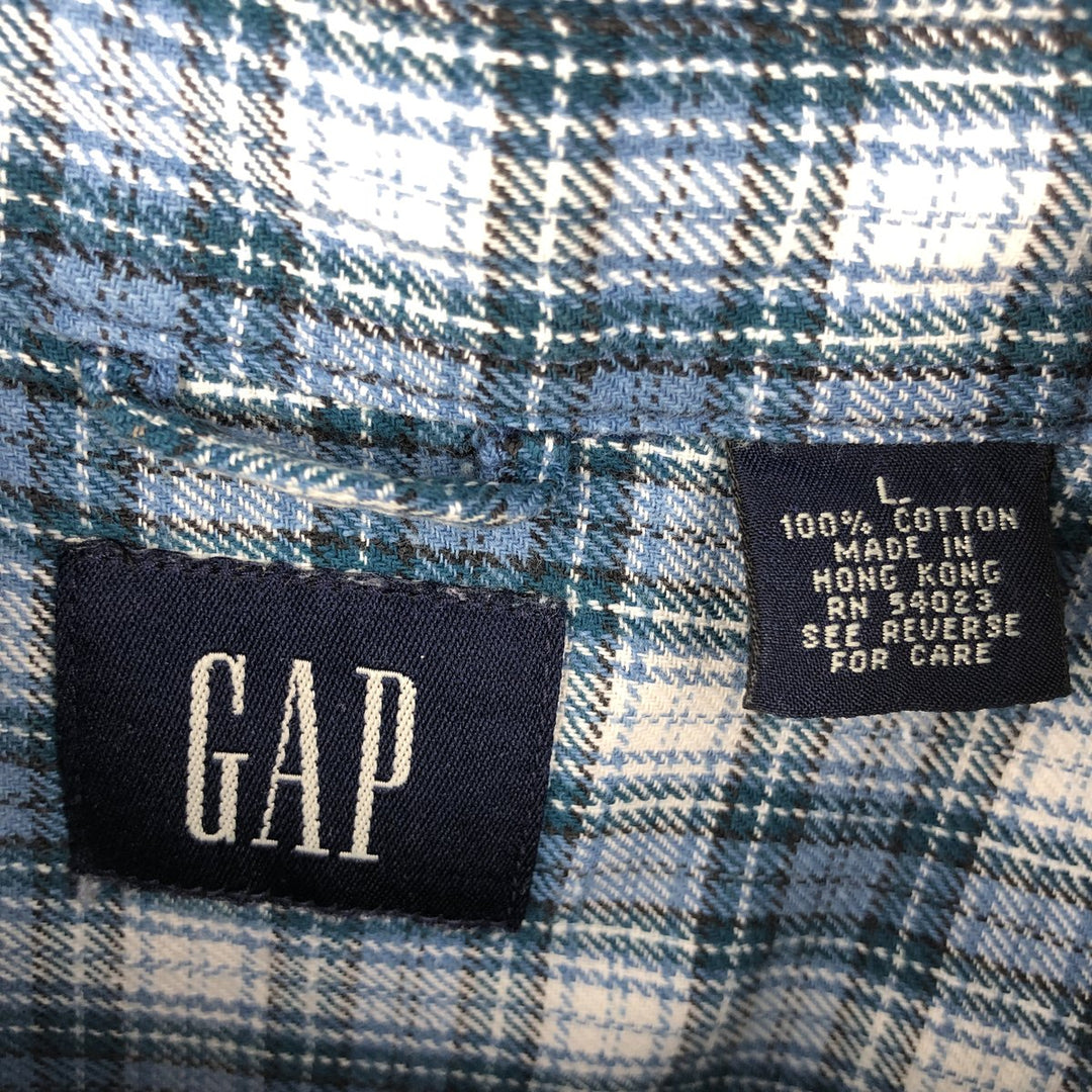 90'S GAP Vintage Long Sleeve Button-Down Check Shirt, Men's Size L cotton blue type Vintage Second Hand