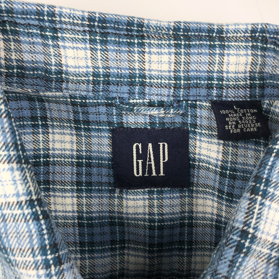 90'S GAP Vintage Long Sleeve Button-Down Check Shirt, Men's Size L cotton blue type Vintage Second Hand