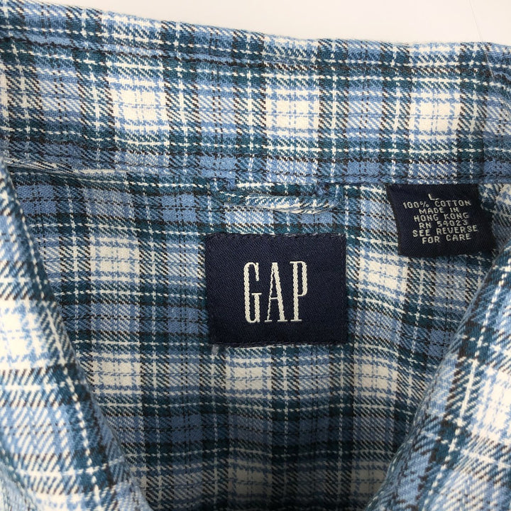 90'S GAP Vintage Long Sleeve Button-Down Check Shirt, Men's Size L cotton blue type Vintage Second Hand
