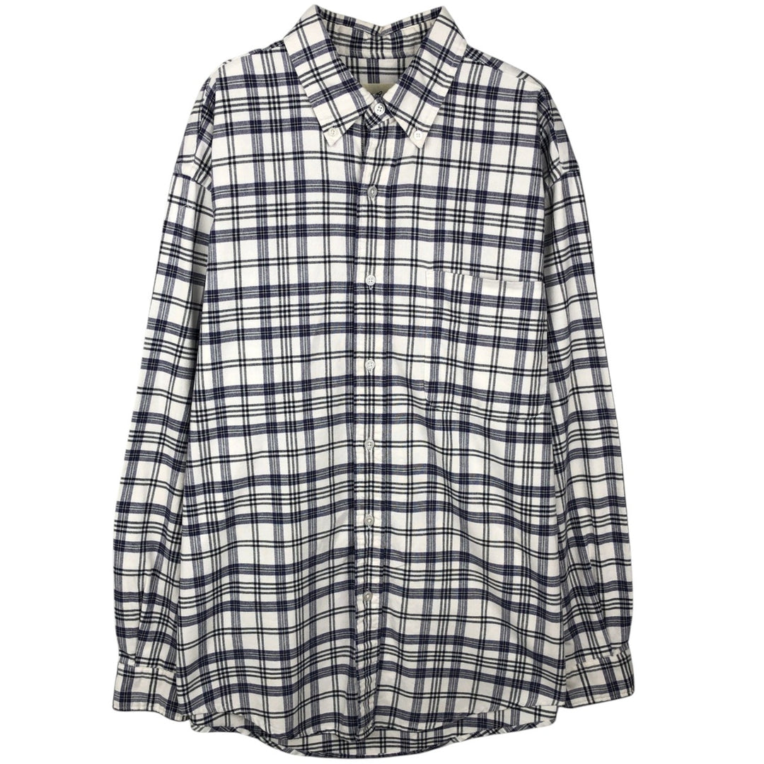 00'S Eddie Bauer long sleeve button-down check shirt, men's size M cotton navy blue type Vintage Second Hand