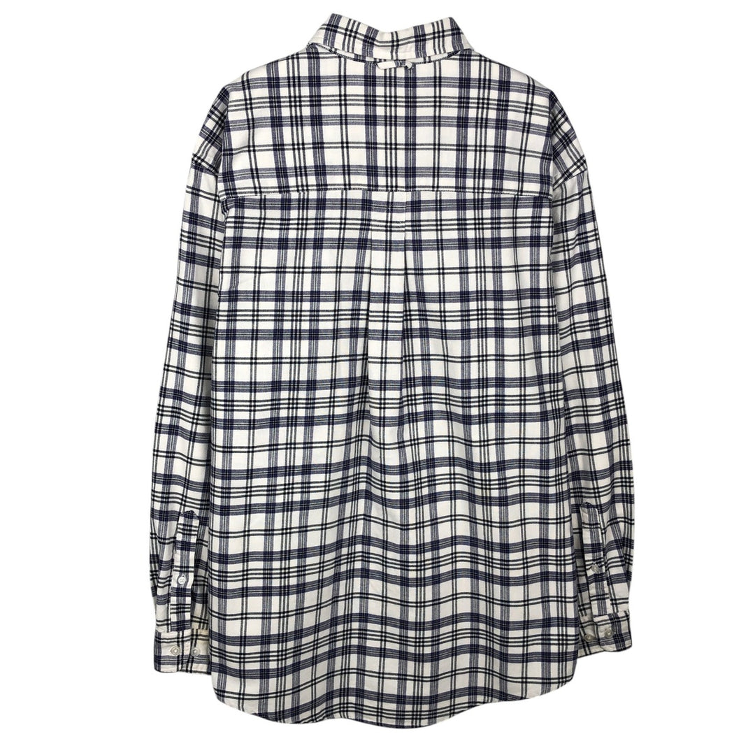 00'S Eddie Bauer long sleeve button-down check shirt, men's size M cotton navy blue type Vintage Second Hand