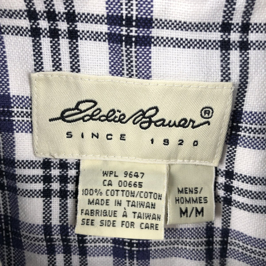 00'S Eddie Bauer long sleeve button-down check shirt, men's size M cotton navy blue type Vintage Second Hand