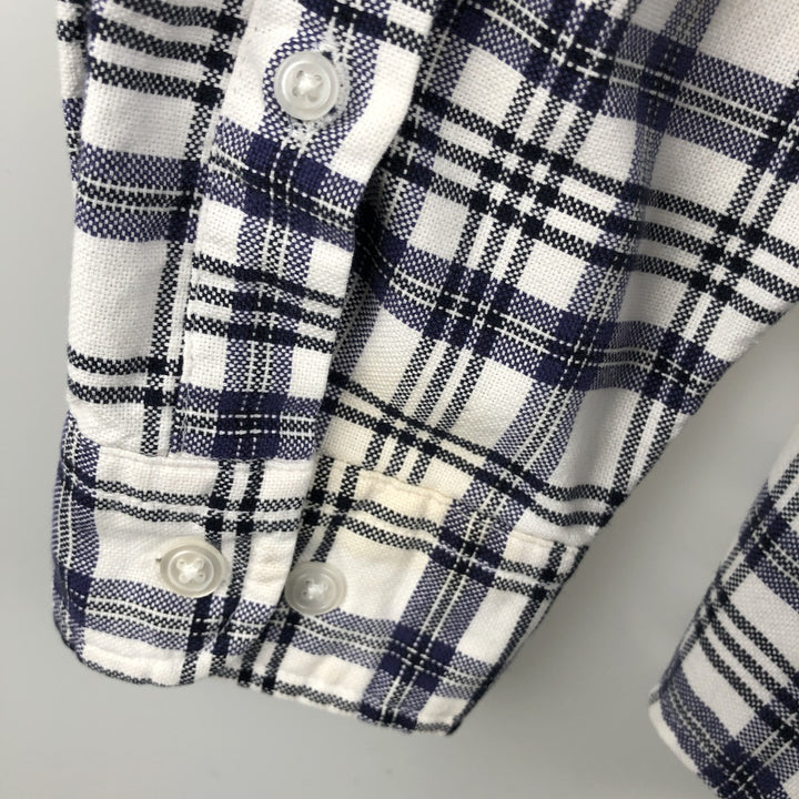 00'S Eddie Bauer long sleeve button-down check shirt, men's size M cotton navy blue type Vintage Second Hand