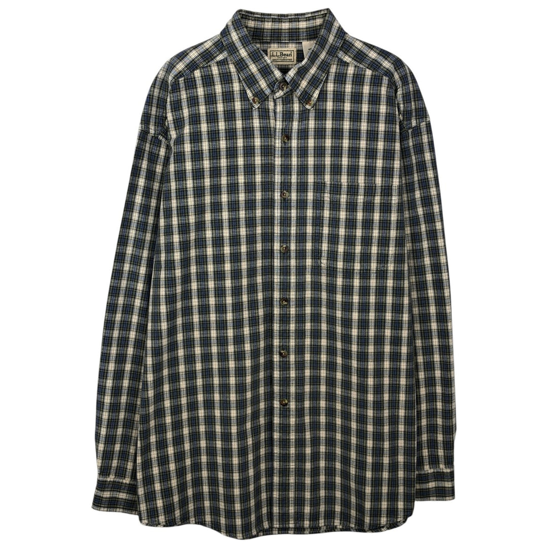 ~2000'S LLBean Long-Sleeve Button-Down Check Shirt, Men's Size L (approx.) cotton blue type Vintage Second Hand