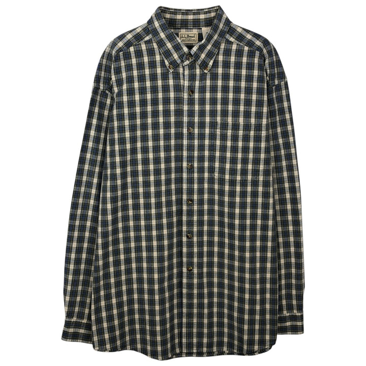 ~2000'S LLBean Long-Sleeve Button-Down Check Shirt, Men's Size L (approx.) cotton blue type Vintage Second Hand