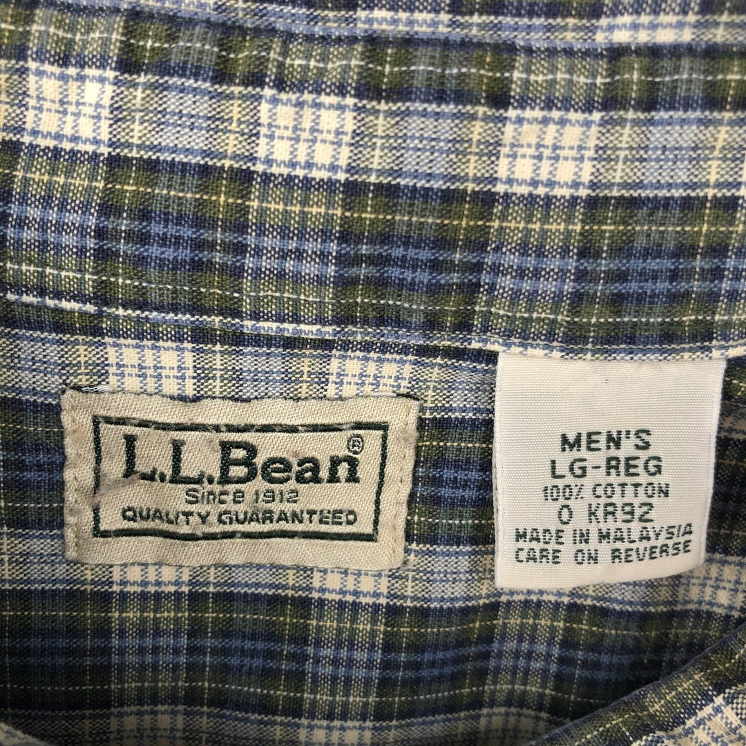 ~2000'S LLBean Long-Sleeve Button-Down Check Shirt, Men's Size L (approx.) cotton blue type Vintage Second Hand