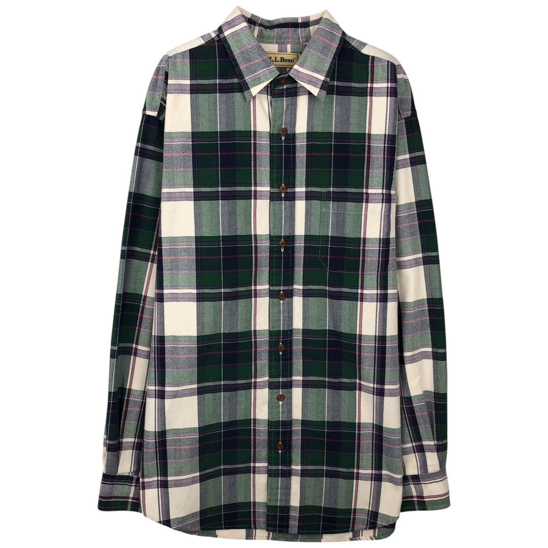 Vintage LLBean long-sleeved cotton check shirt from the 1990s, men's size L. cotton white type Vintage Second Hand