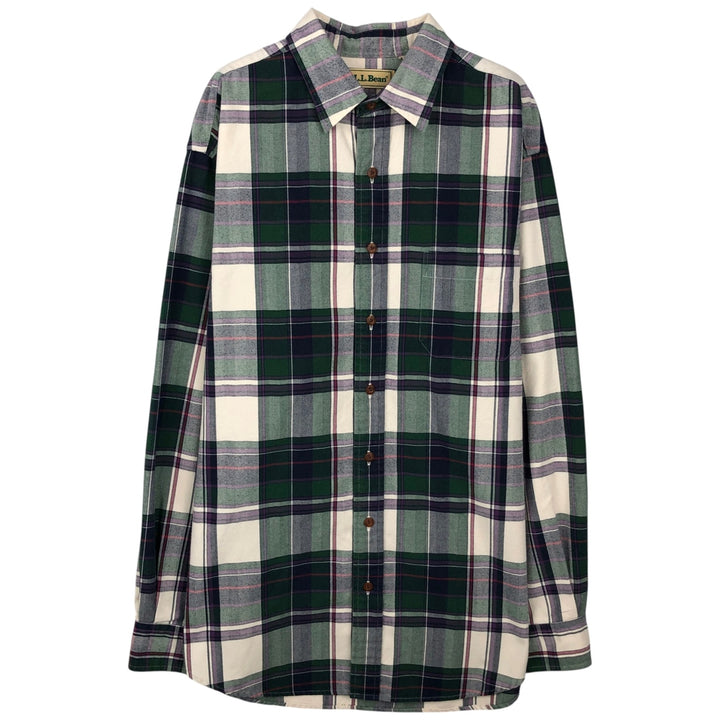 Vintage LLBean long-sleeved cotton check shirt from the 1990s, men's size L. cotton white type Vintage Second Hand