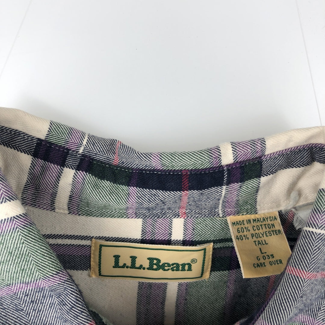 Vintage LLBean long-sleeved cotton check shirt from the 1990s, men's size L. cotton white type Vintage Second Hand