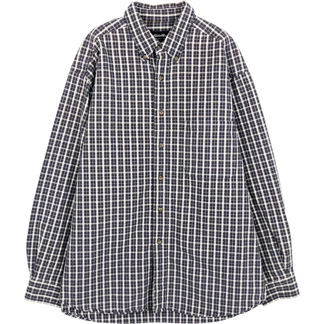 Eddie Bauer Long Sleeve Button-Down Check Shirt, Men's Size L cotton navy blue type Vintage Second Hand