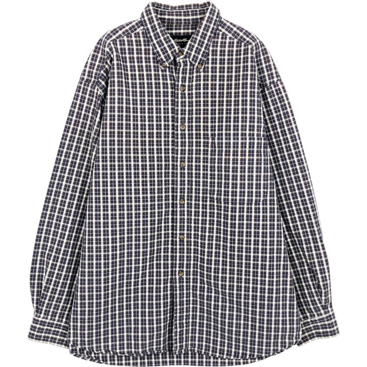 Eddie Bauer Long Sleeve Button-Down Check Shirt, Men's Size L cotton navy blue type Vintage Second Hand