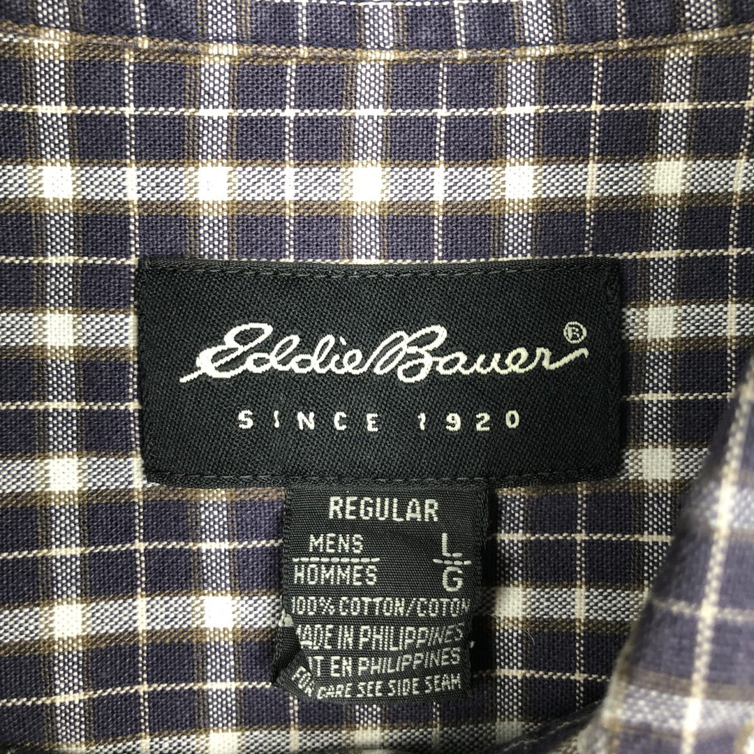 Eddie Bauer Long Sleeve Button-Down Check Shirt, Men's Size L cotton navy blue type Vintage Second Hand