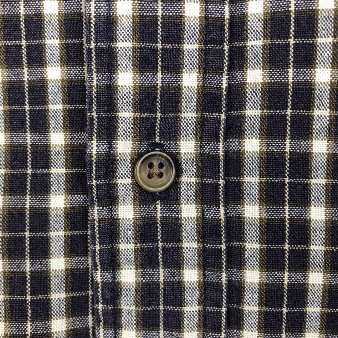 Eddie Bauer Long Sleeve Button-Down Check Shirt, Men's Size L cotton navy blue type Vintage Second Hand