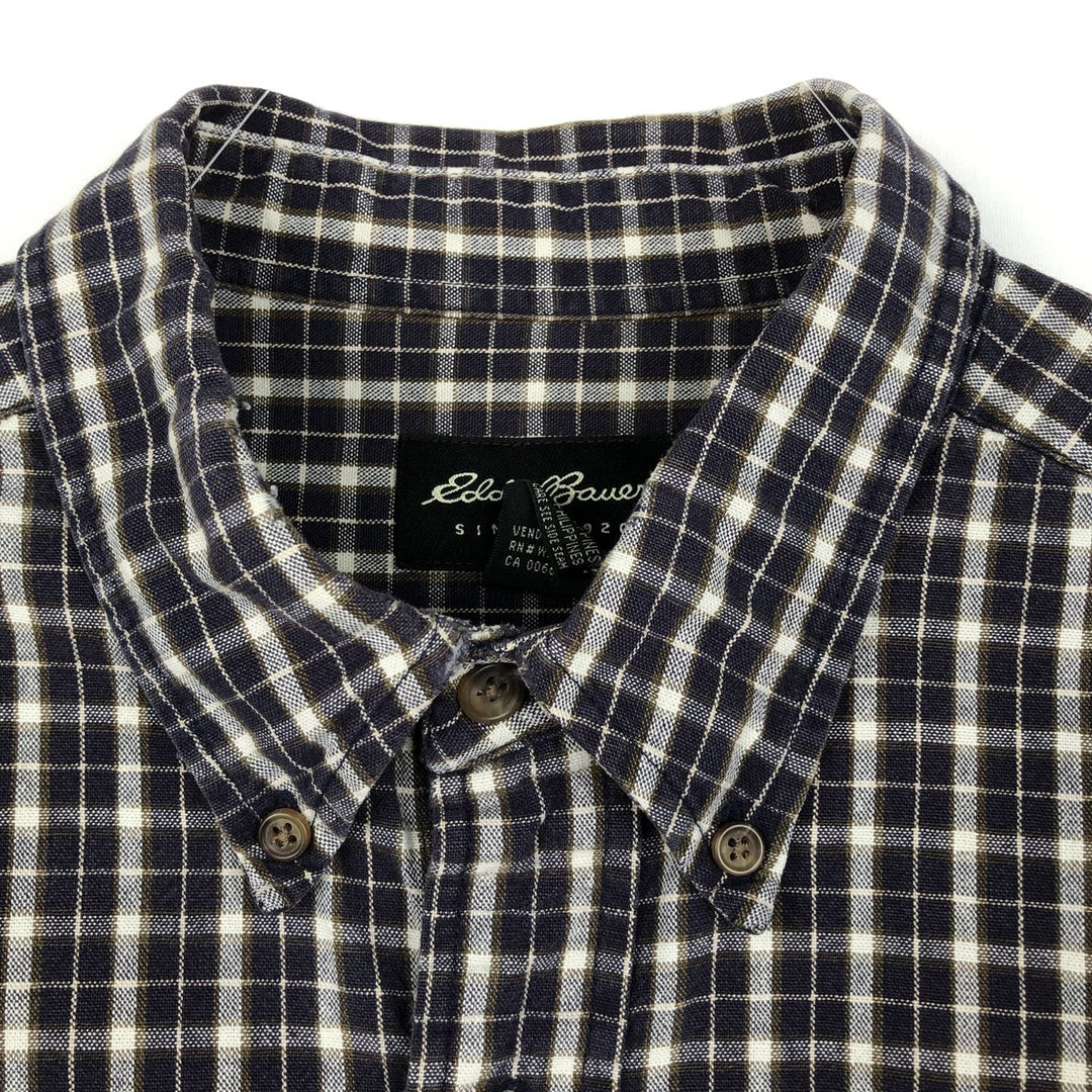 Eddie Bauer Long Sleeve Button-Down Check Shirt, Men's Size L cotton navy blue type Vintage Second Hand
