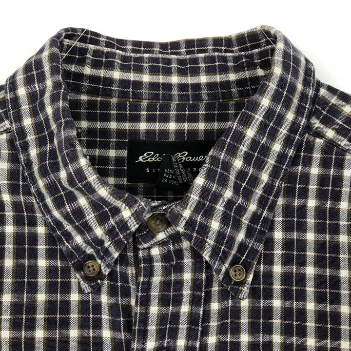 Eddie Bauer Long Sleeve Button-Down Check Shirt, Men's Size L cotton navy blue type Vintage Second Hand