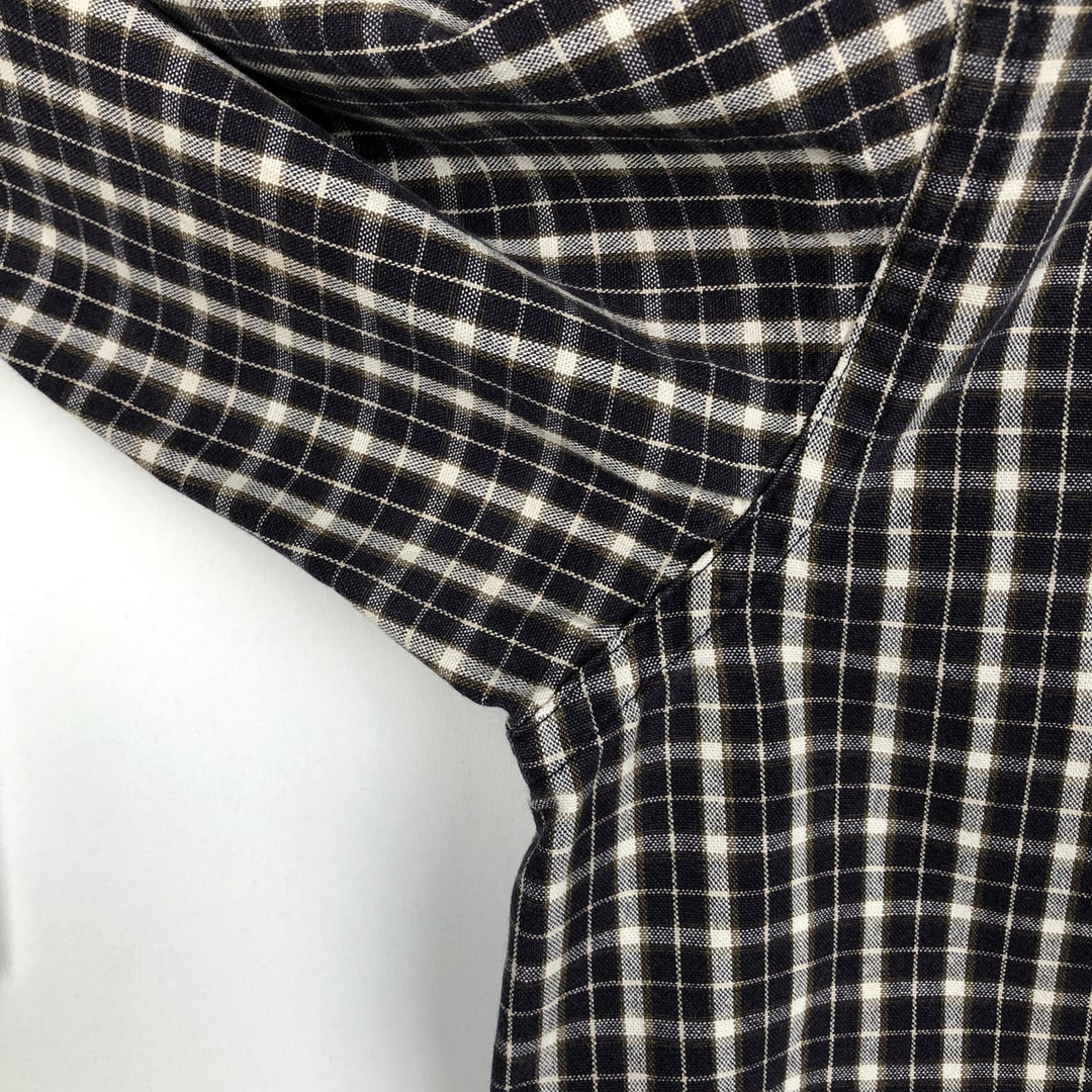 Eddie Bauer Long Sleeve Button-Down Check Shirt, Men's Size L cotton navy blue type Vintage Second Hand