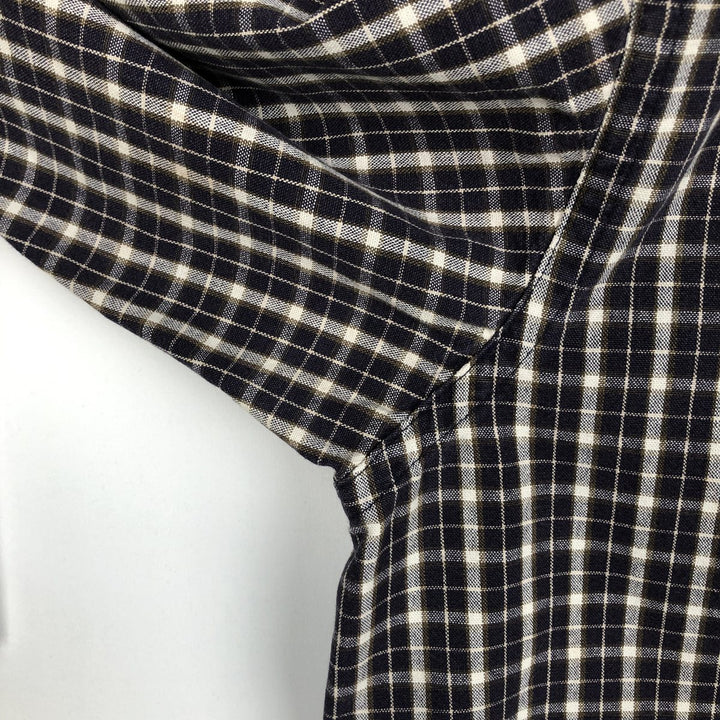 Eddie Bauer Long Sleeve Button-Down Check Shirt, Men's Size L cotton navy blue type Vintage Second Hand