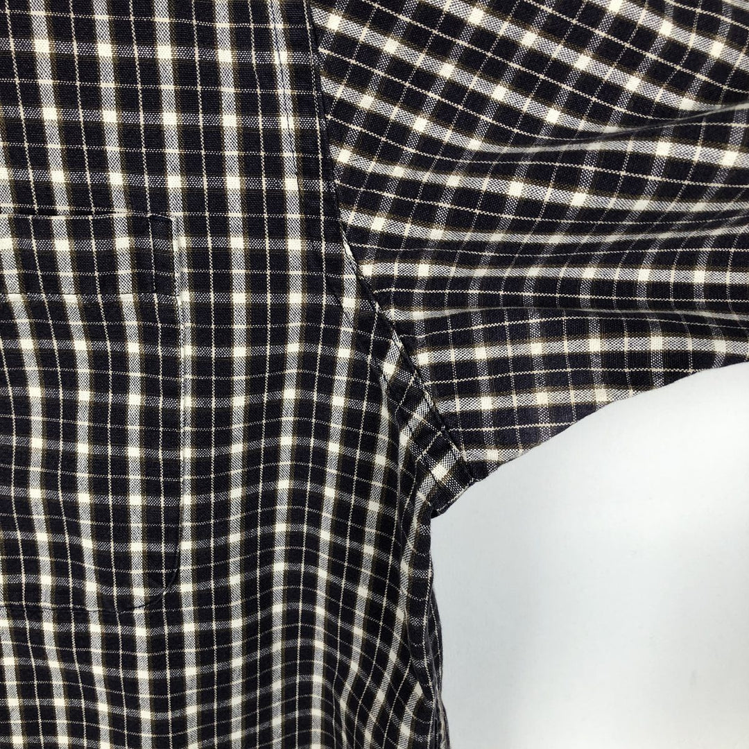 Eddie Bauer Long Sleeve Button-Down Check Shirt, Men's Size L cotton navy blue type Vintage Second Hand