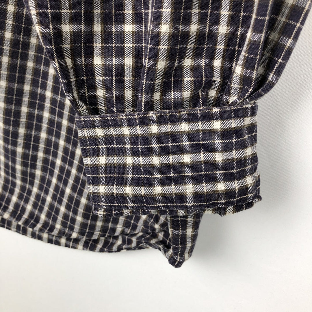 Eddie Bauer Long Sleeve Button-Down Check Shirt, Men's Size L cotton navy blue type Vintage Second Hand