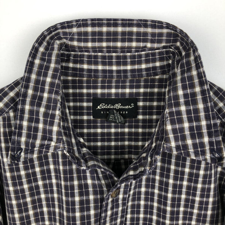 Eddie Bauer Long Sleeve Button-Down Check Shirt, Men's Size L cotton navy blue type Vintage Second Hand