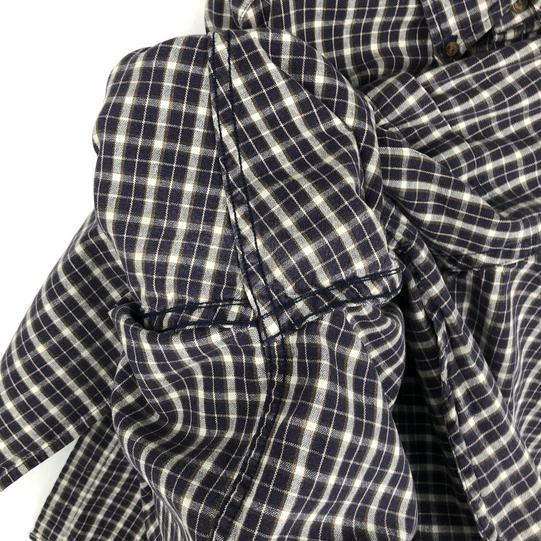 Eddie Bauer Long Sleeve Button-Down Check Shirt, Men's Size L cotton navy blue type Vintage Second Hand