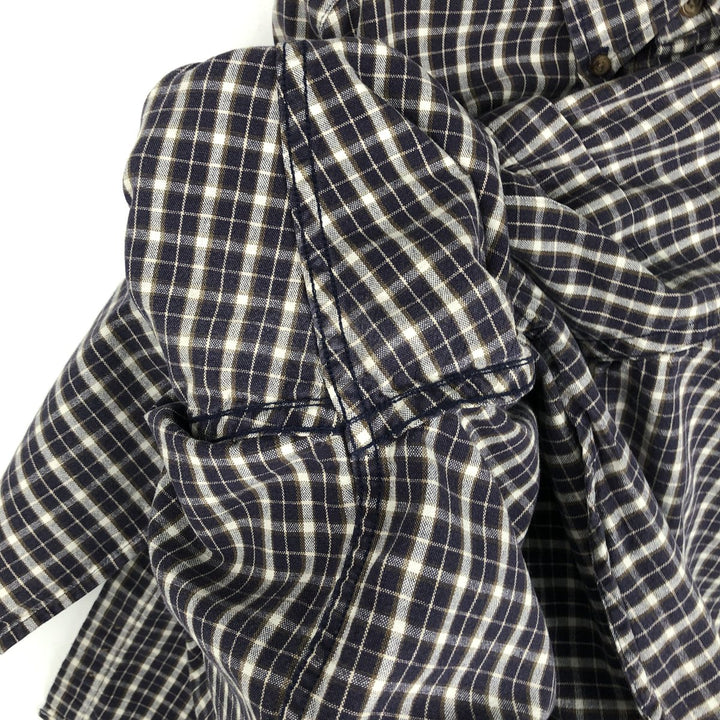 Eddie Bauer Long Sleeve Button-Down Check Shirt, Men's Size L cotton navy blue type Vintage Second Hand
