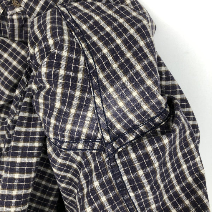 Eddie Bauer Long Sleeve Button-Down Check Shirt, Men's Size L cotton navy blue type Vintage Second Hand