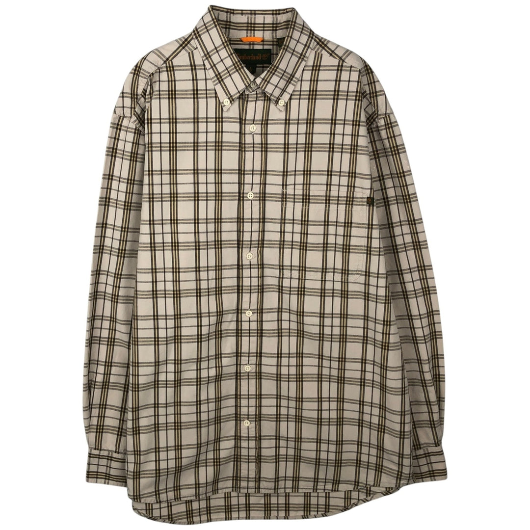 Vintage 90s-00'S Timberland long-sleeved button-down check shirt, men's size L cotton Beige type Vintage Second Hand