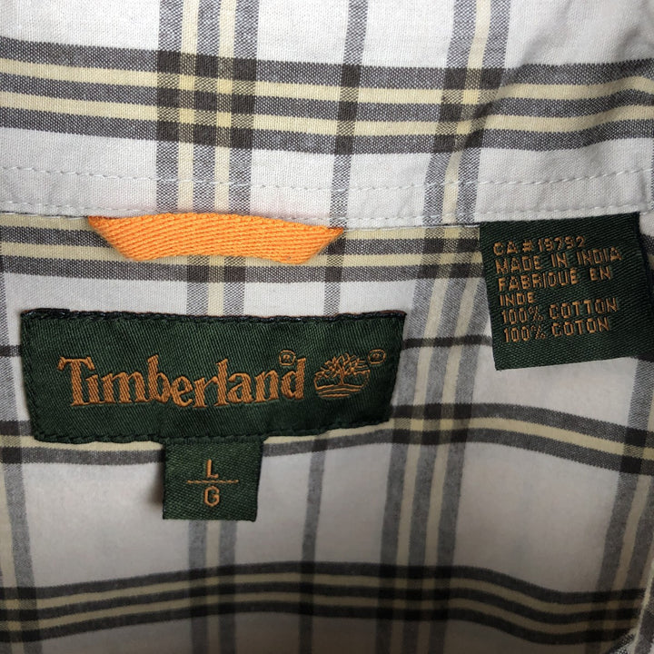 Vintage 90s-00'S Timberland long-sleeved button-down check shirt, men's size L cotton Beige type Vintage Second Hand