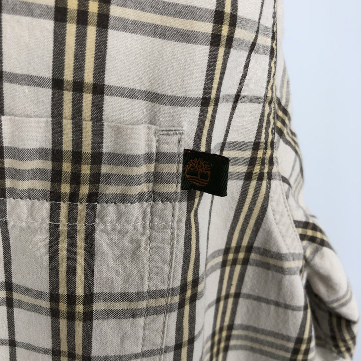 Vintage 90s-00'S Timberland long-sleeved button-down check shirt, men's size L cotton Beige type Vintage Second Hand