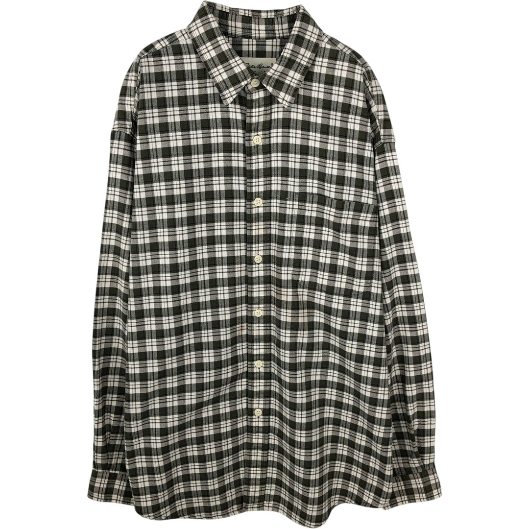 00'S Eddie Bauer long sleeve cotton check shirt, men's size L cotton Green type dark green Vintage Second Hand