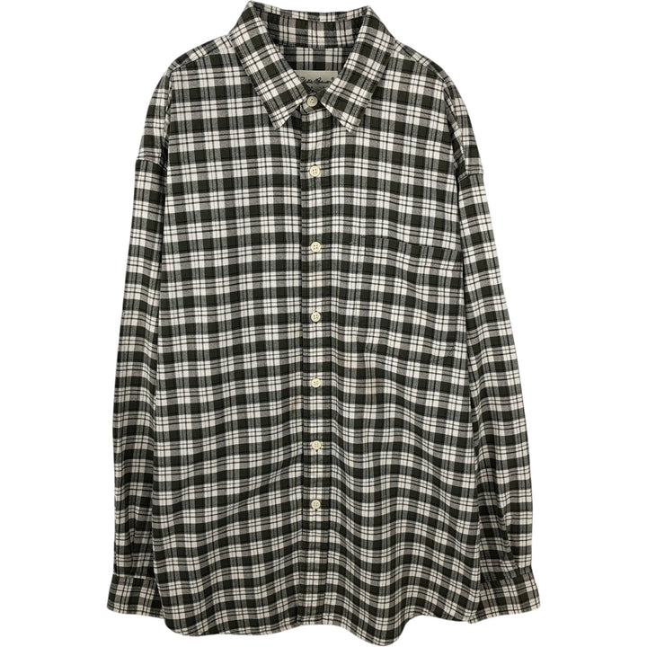00'S Eddie Bauer long sleeve cotton check shirt, men's size L cotton Green type dark green Vintage Second Hand