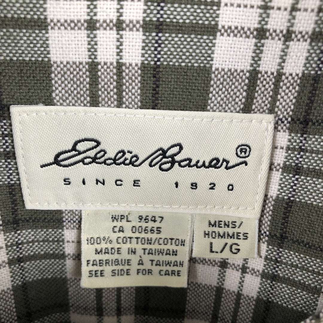 00'S Eddie Bauer long sleeve cotton check shirt, men's size L cotton Green type dark green Vintage Second Hand