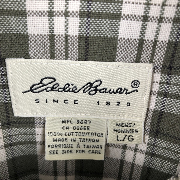 00'S Eddie Bauer long sleeve cotton check shirt, men's size L cotton Green type dark green Vintage Second Hand