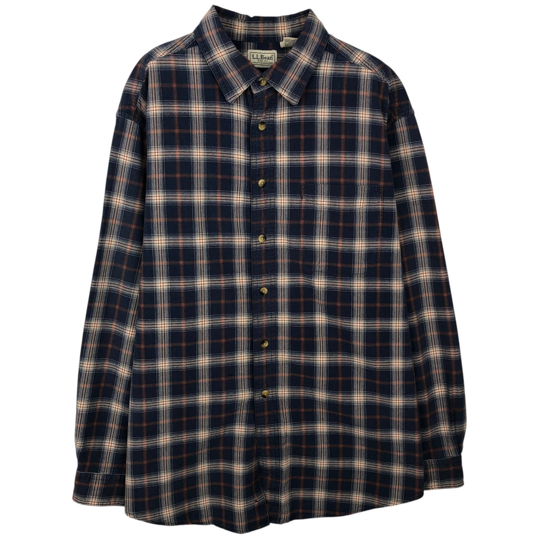 ~2000'S LLBean Long-Sleeve Cotton Check Shirt, Men's Size L (approx.) cotton navy blue type Vintage Second Hand