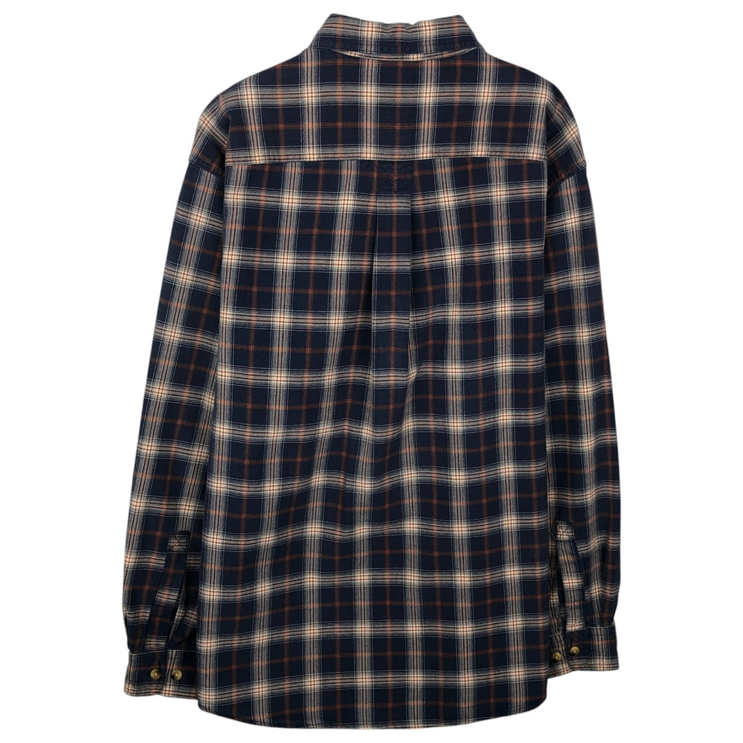 ~2000'S LLBean Long-Sleeve Cotton Check Shirt, Men's Size L (approx.) cotton navy blue type Vintage Second Hand