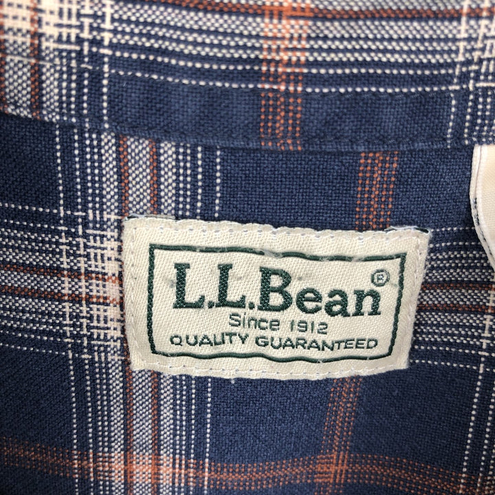 ~2000'S LLBean Long-Sleeve Cotton Check Shirt, Men's Size L (approx.) cotton navy blue type Vintage Second Hand