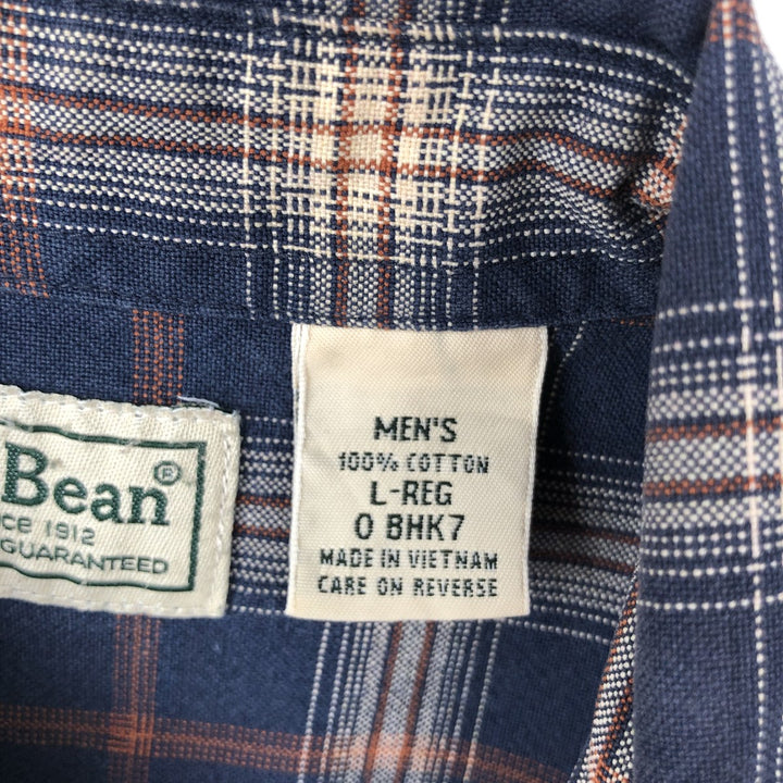 ~2000'S LLBean Long-Sleeve Cotton Check Shirt, Men's Size L (approx.) cotton navy blue type Vintage Second Hand