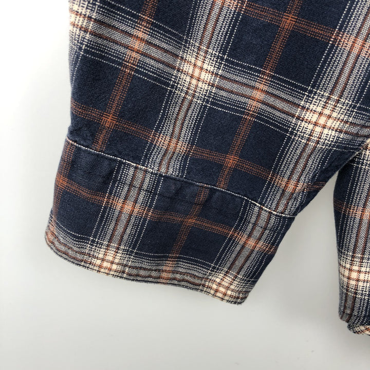 ~2000'S LLBean Long-Sleeve Cotton Check Shirt, Men's Size L (approx.) cotton navy blue type Vintage Second Hand