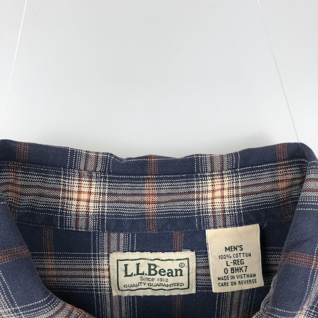 ~2000'S LLBean Long-Sleeve Cotton Check Shirt, Men's Size L (approx.) cotton navy blue type Vintage Second Hand