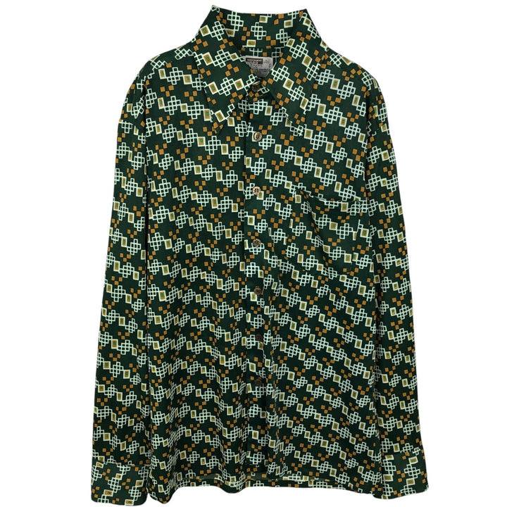 MONTGOMERY WARD all-over print long-sleeved shirt, men's size L equivalent. Triacetate green type Vintage Second Hand