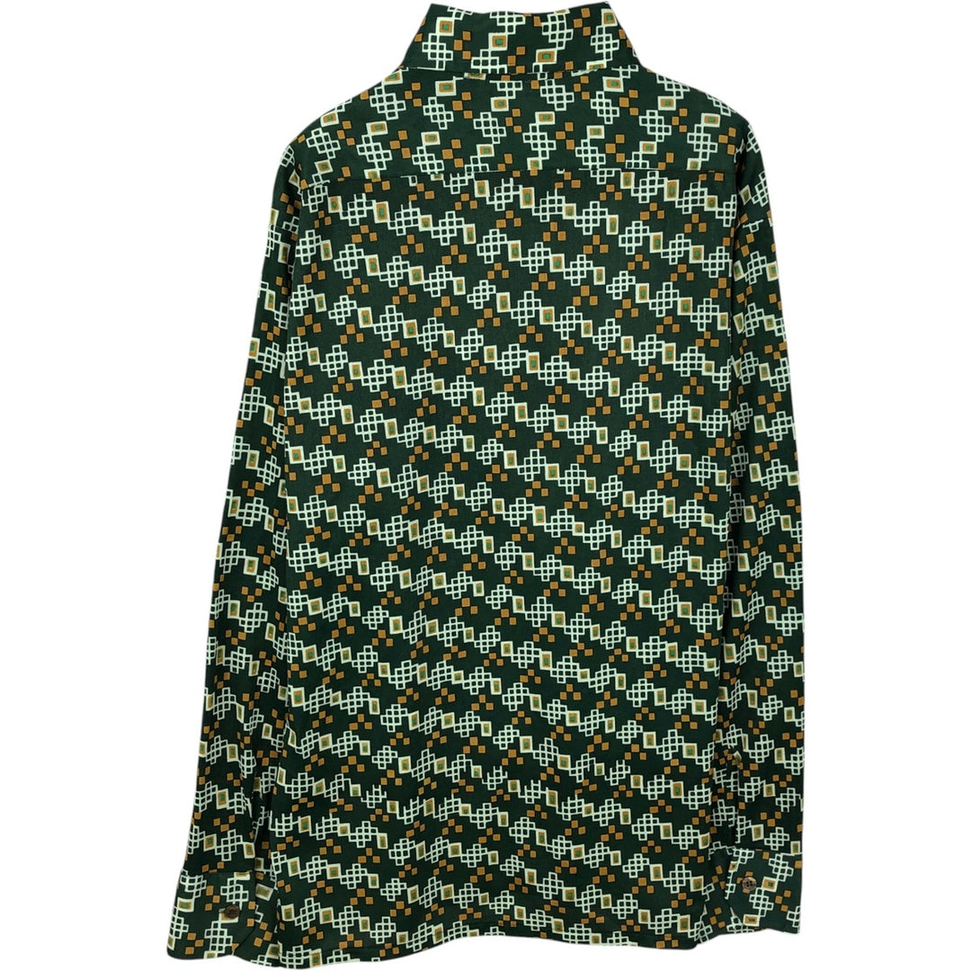MONTGOMERY WARD all-over print long-sleeved shirt, men's size L equivalent. Triacetate green type Vintage Second Hand