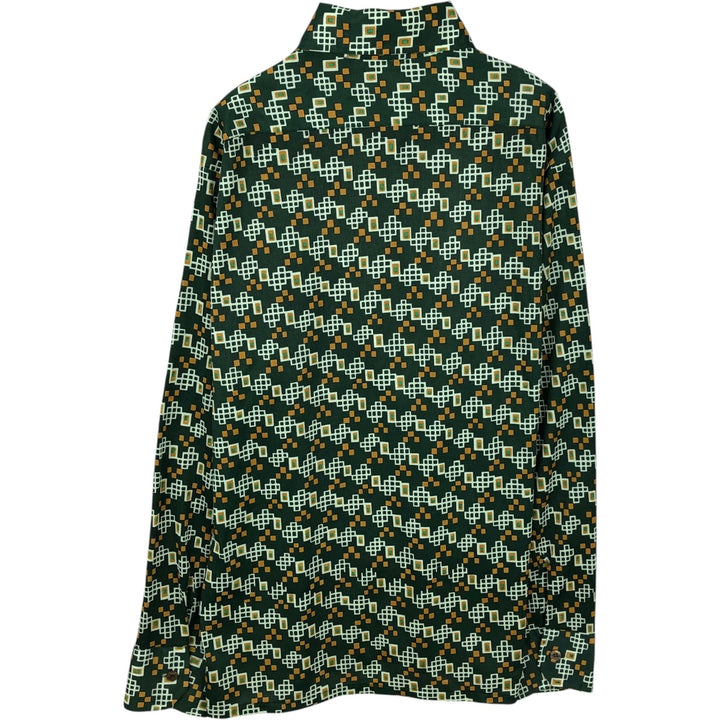 MONTGOMERY WARD all-over print long-sleeved shirt, men's size L equivalent. Triacetate green type Vintage Second Hand