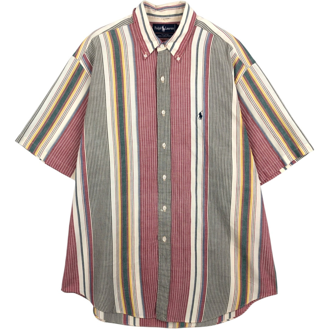 Ralph Lauren Multi-Stripe Short Sleeve Button-Down Striped Shirt, Men's Size L cotton red type Vintage Second Hand