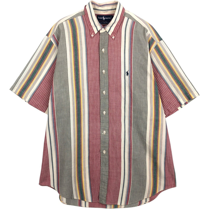 Ralph Lauren Multi-Stripe Short Sleeve Button-Down Striped Shirt, Men's Size L cotton red type Vintage Second Hand